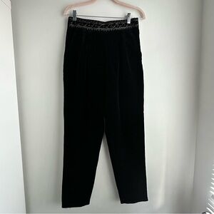 Vintage Elegant Black Embellished Waist Velvet Pants